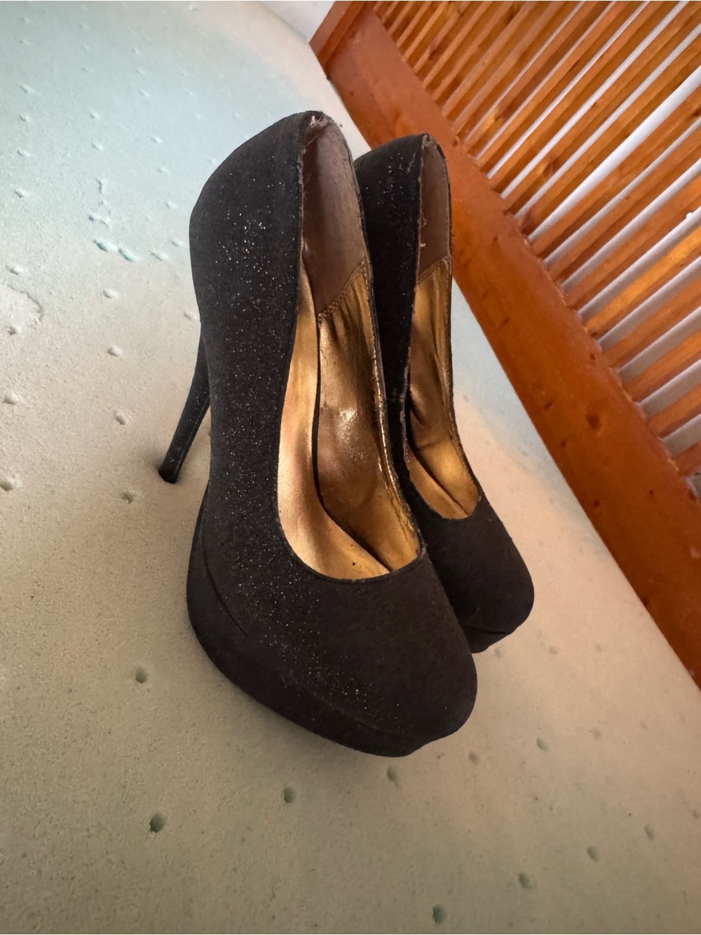 Charlotte Russe Black Glitter Platform Stiletto Pumps